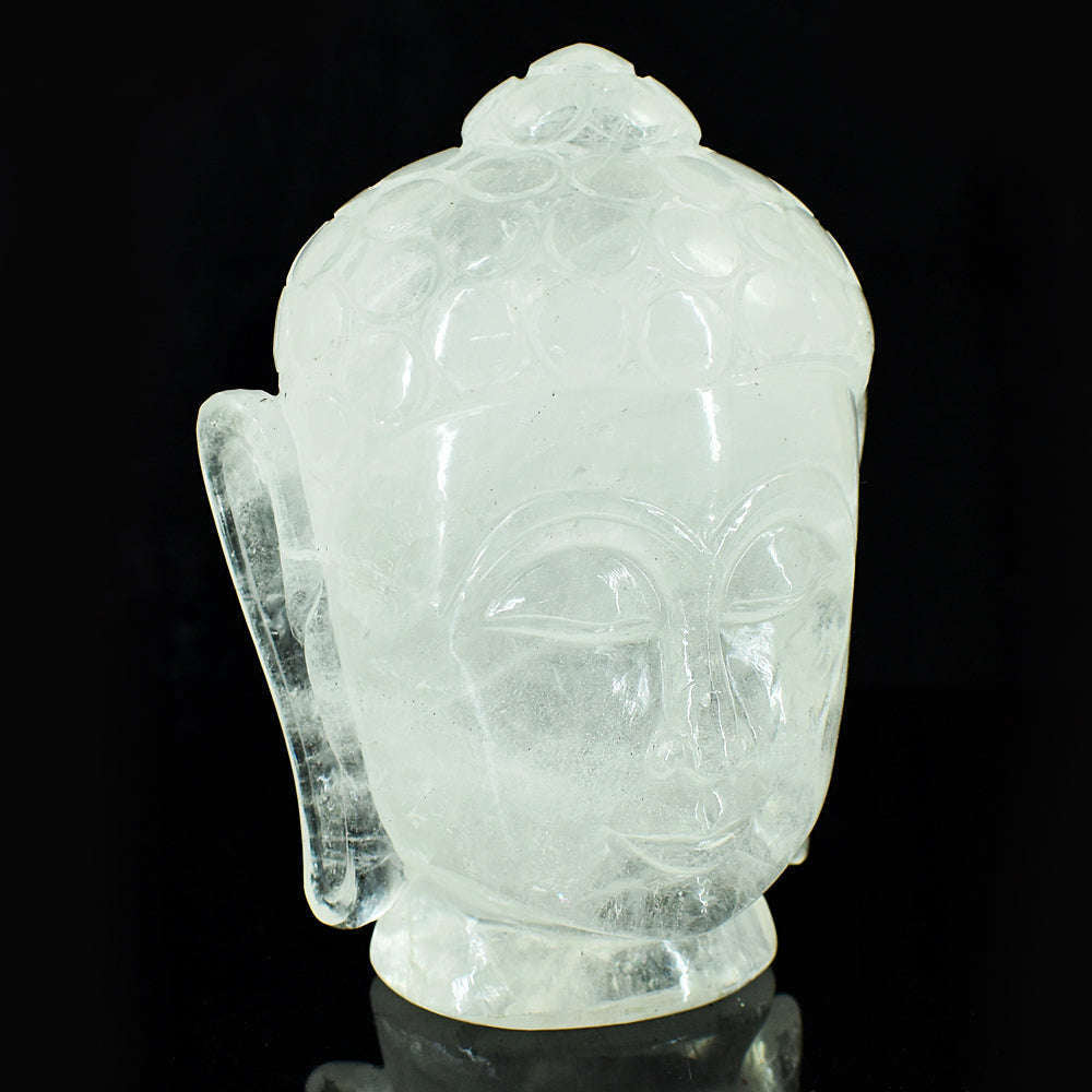 gemsmore:Genuine White Quartz Hand Carved Genuine Crystal Gemstone Carving Buddha Head