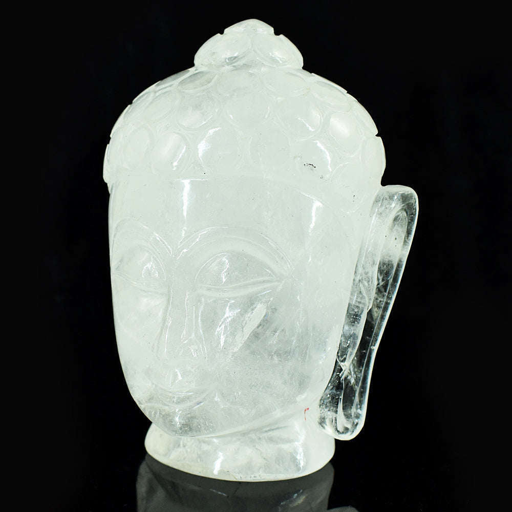 gemsmore:Genuine White Quartz Hand Carved Genuine Crystal Gemstone Carving Buddha Head