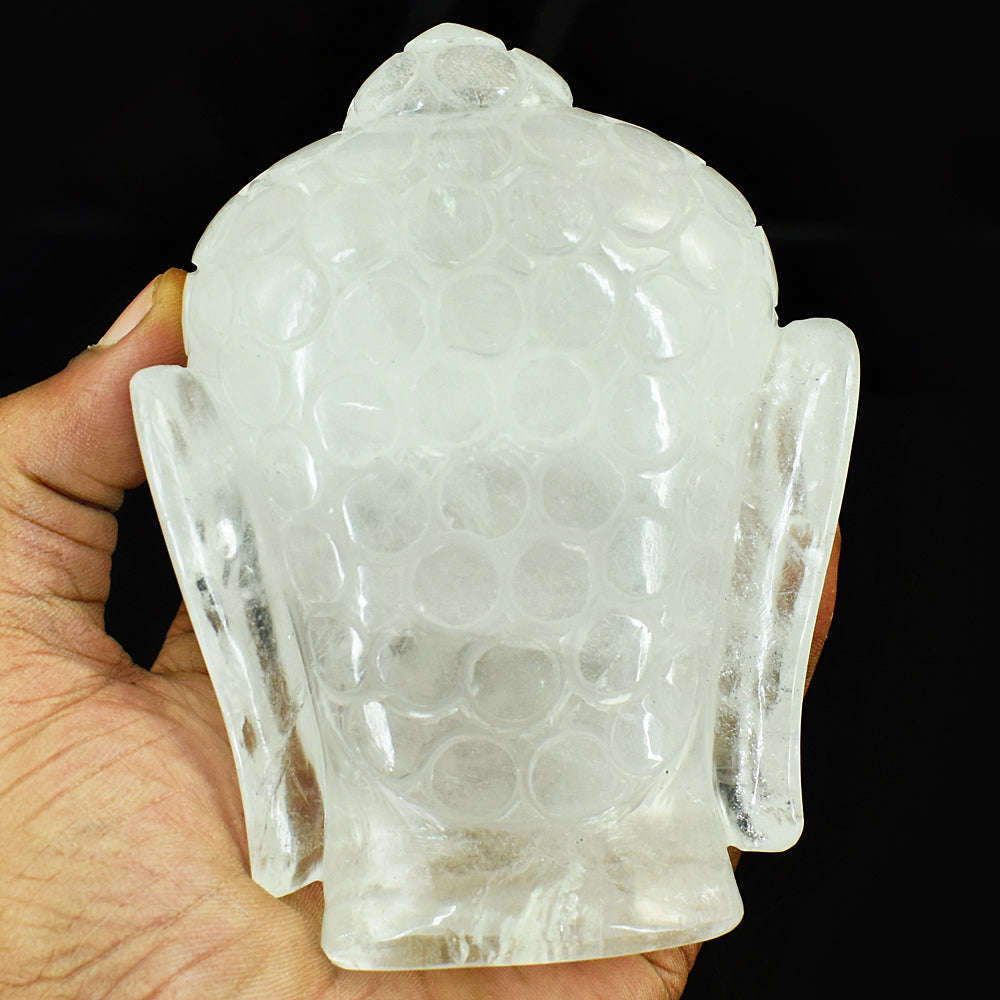 gemsmore:Genuine White Quartz Hand Carved Genuine Crystal Gemstone Carving Buddha Head