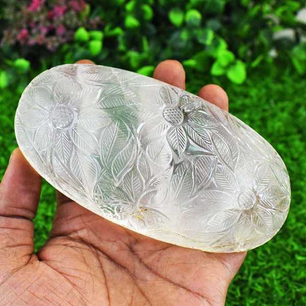 gemsmore:Genuine White Quartz Hand Carved Genuine Crystal Gemstone Carving Mughal Carved Cabochon