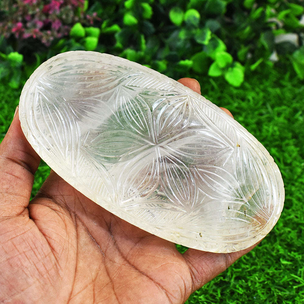 gemsmore:Genuine White Quartz Hand Carved Genuine Crystal Gemstone Carving Mughal Carved Cabochon