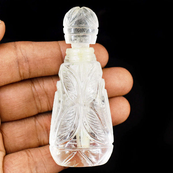 gemsmore:Genuine White Quartz  Hand Carved Genuine Crystal Gemstone Carving Perfume Bottle