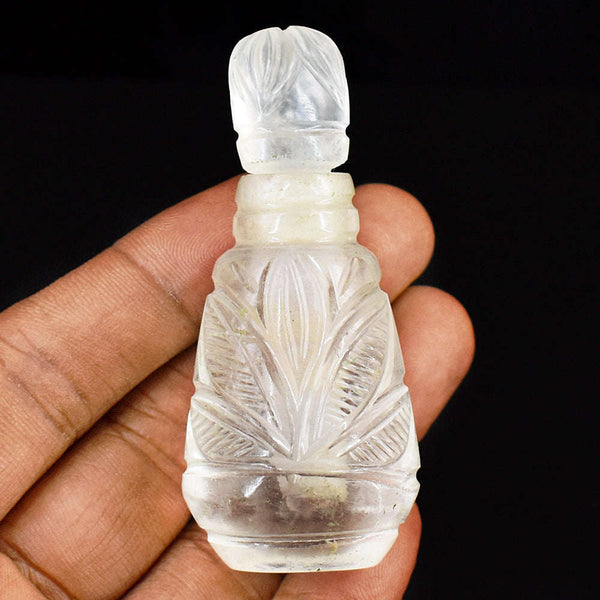 gemsmore:Genuine White Quartz  Hand Carved Genuine Crystal Gemstone Carving Perfume Bottle