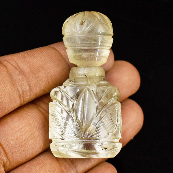 gemsmore:Genuine White Quartz  Hand Carved Genuine Crystal Gemstone Carving Perfume Bottle