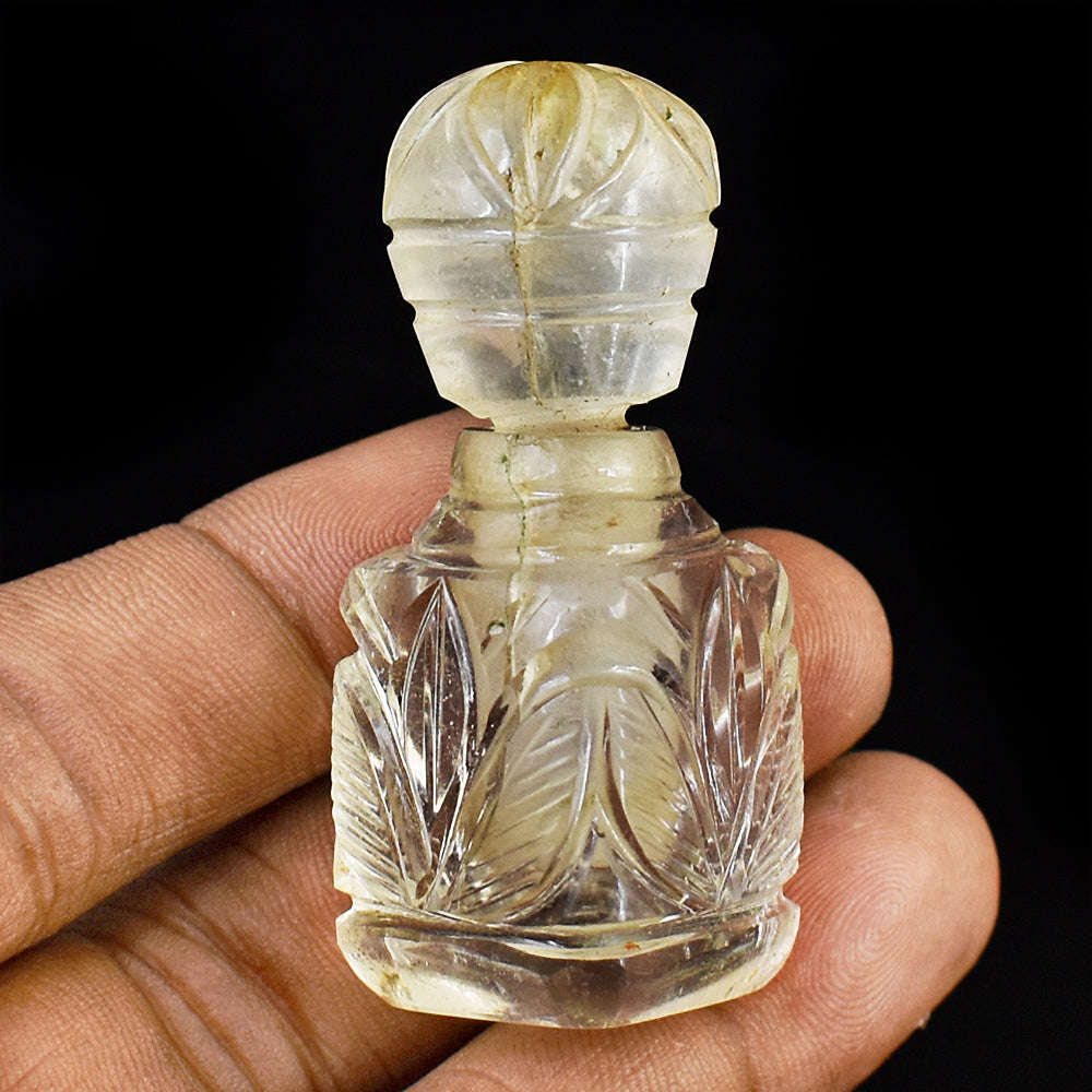 gemsmore:Genuine White Quartz  Hand Carved Genuine Crystal Gemstone Carving Perfume Bottle