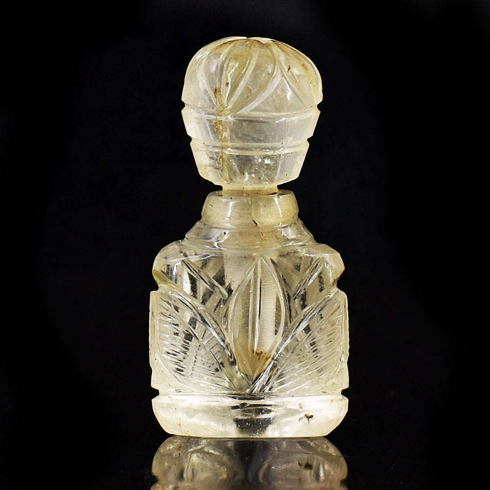 gemsmore:Genuine White Quartz  Hand Carved Genuine Crystal Gemstone Carving Perfume Bottle