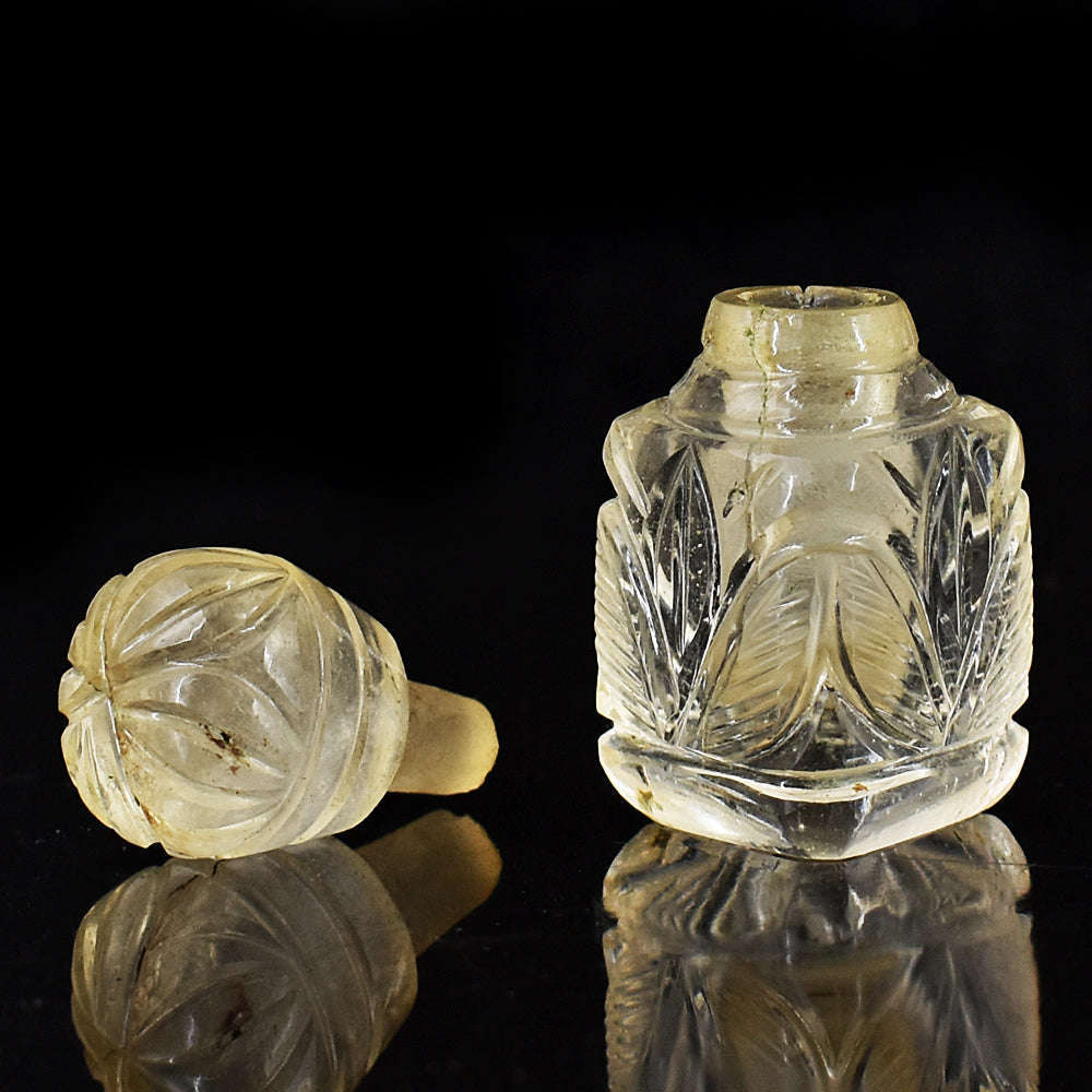 gemsmore:Genuine White Quartz  Hand Carved Genuine Crystal Gemstone Carving Perfume Bottle