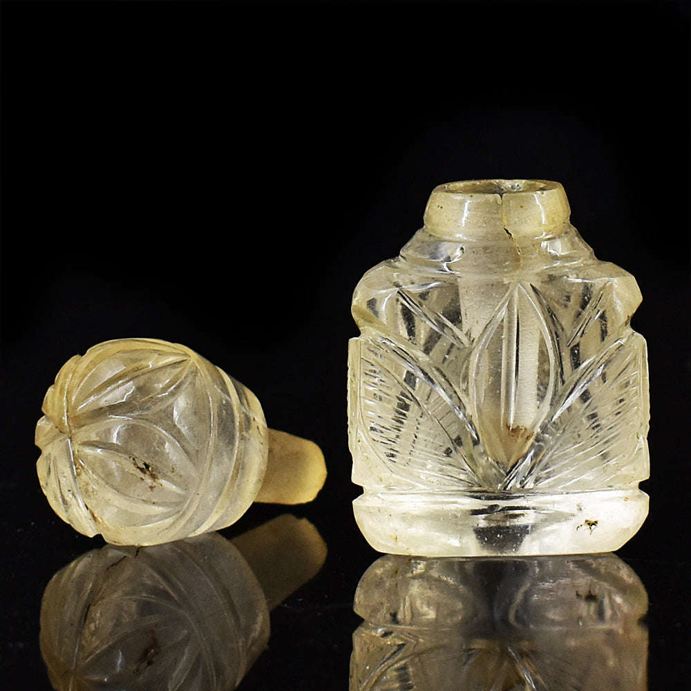 gemsmore:Genuine White Quartz  Hand Carved Genuine Crystal Gemstone Carving Perfume Bottle