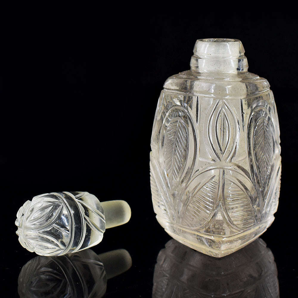 gemsmore:Genuine White Quartz Hand Carved Genuine Crystal Gemstone Carving Perfume Bottle