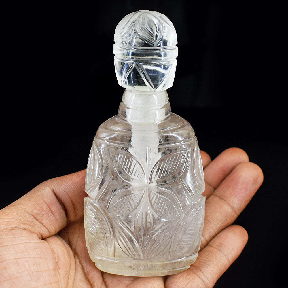 gemsmore:Genuine White Quartz Hand Carved Genuine Crystal Gemstone Carving Perfume Bottle