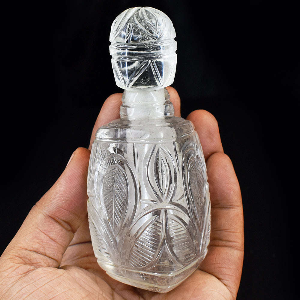 gemsmore:Genuine White Quartz Hand Carved Genuine Crystal Gemstone Carving Perfume Bottle