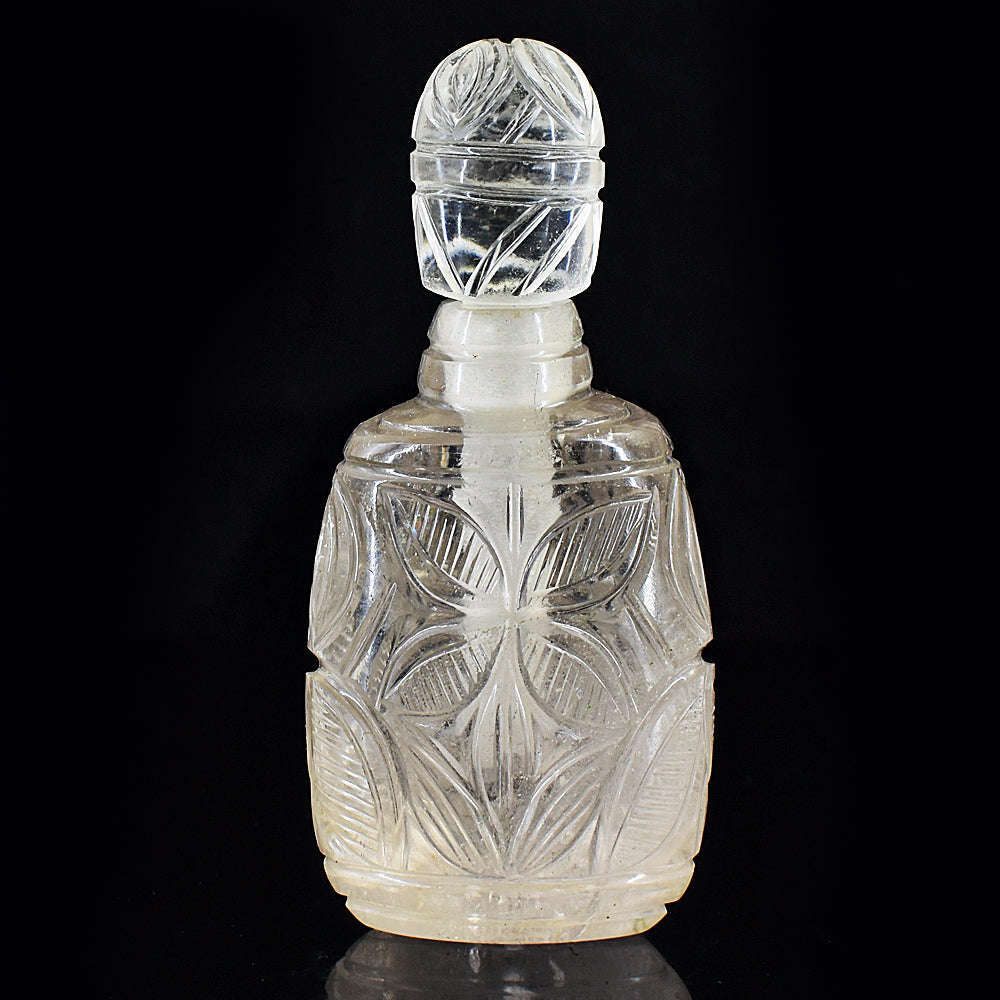 gemsmore:Genuine White Quartz Hand Carved Genuine Crystal Gemstone Carving Perfume Bottle