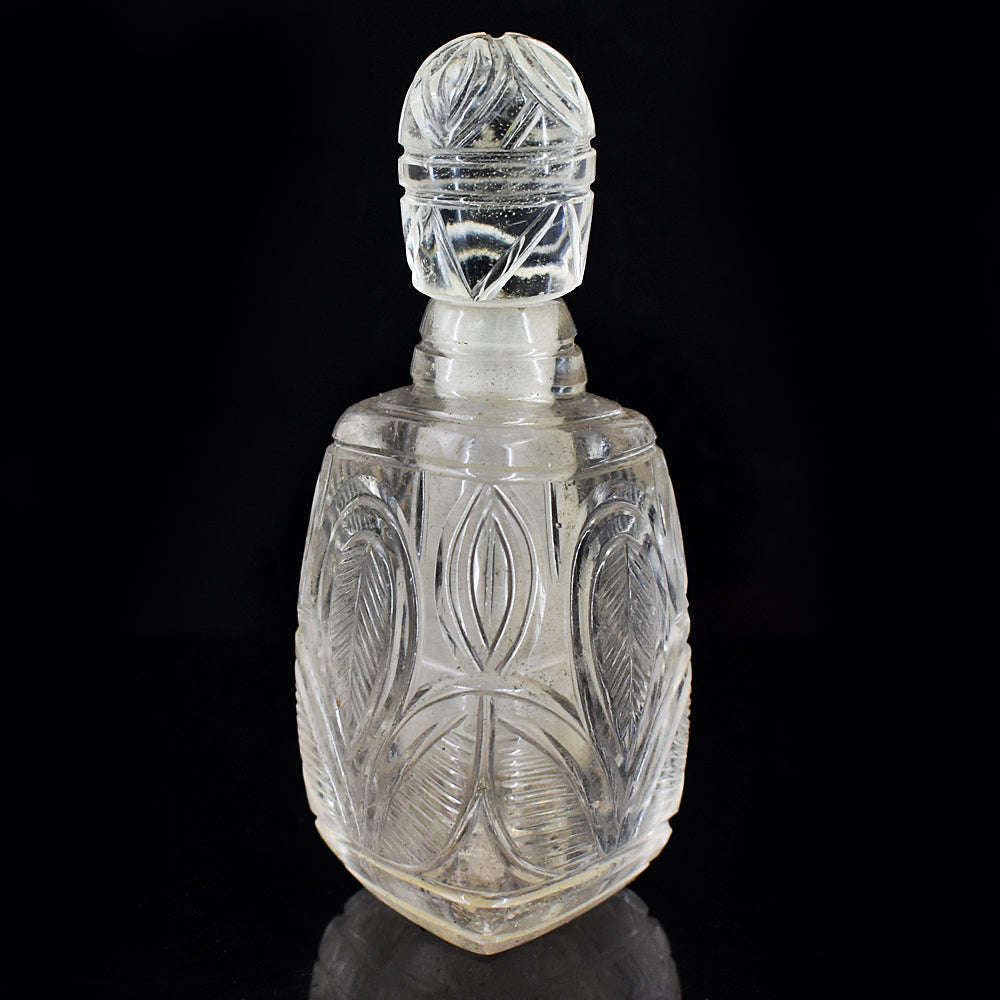 gemsmore:Genuine White Quartz Hand Carved Genuine Crystal Gemstone Carving Perfume Bottle