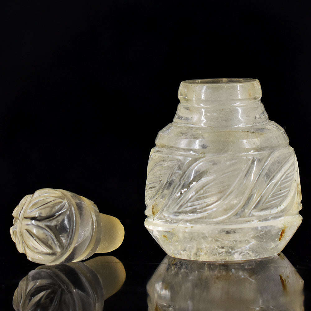 gemsmore:Genuine White Quartz Hand Carved Genuine Crystal Gemstone Carving Perfume Bottle