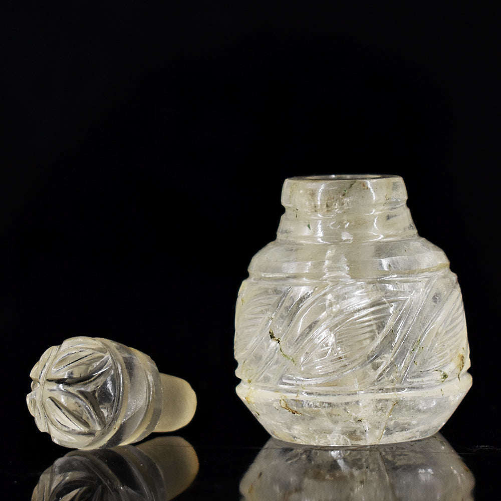 gemsmore:Genuine White Quartz Hand Carved Genuine Crystal Gemstone Carving Perfume Bottle