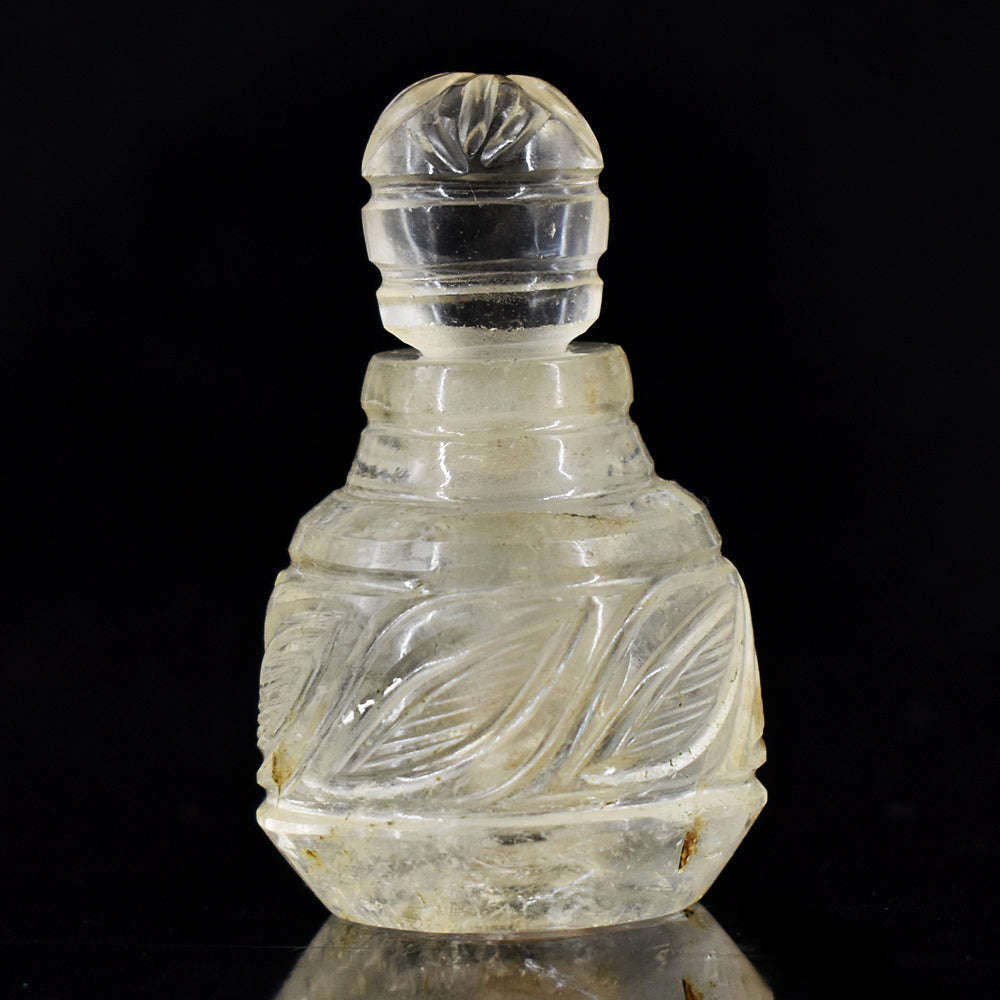 gemsmore:Genuine White Quartz Hand Carved Genuine Crystal Gemstone Carving Perfume Bottle