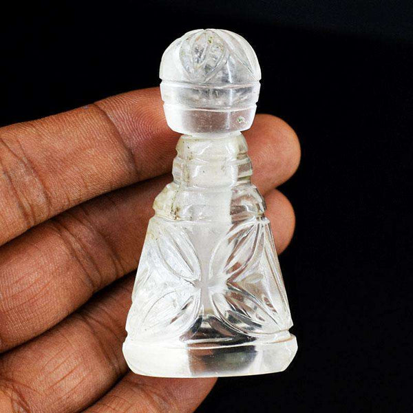 gemsmore:Genuine White Quartz  Hand Carved Genuine Crystal Gemstone Carving Perfume Bottle