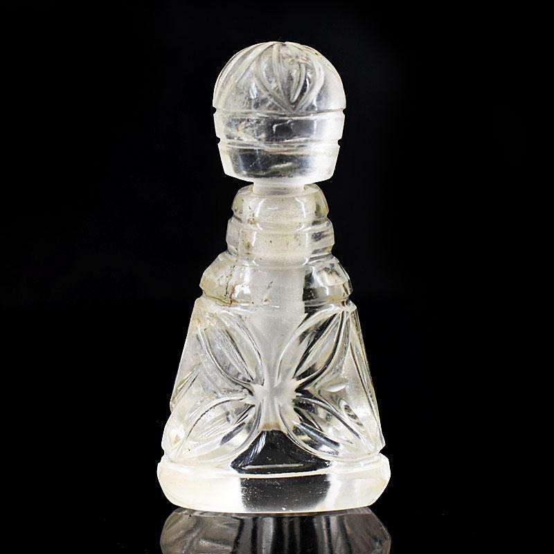 gemsmore:Genuine White Quartz  Hand Carved Genuine Crystal Gemstone Carving Perfume Bottle