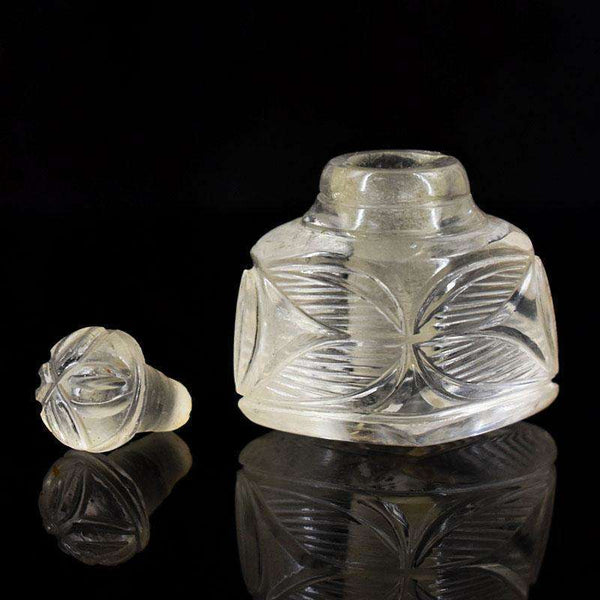 gemsmore:Genuine White Quartz Hand Carved Genuine Crystal Gemstone Carving Perfume Bottle