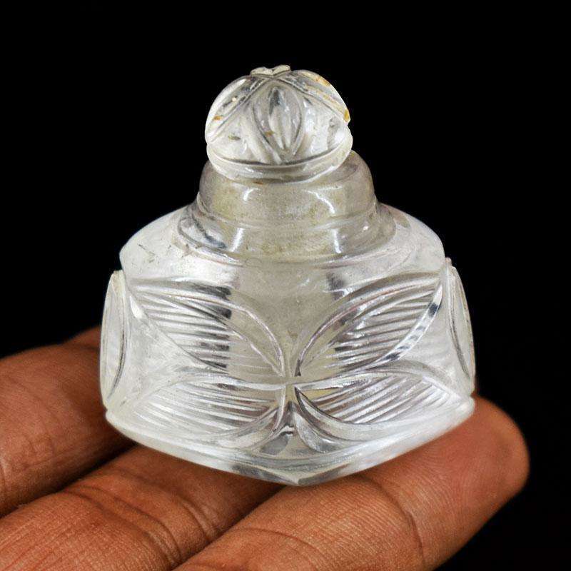 gemsmore:Genuine White Quartz Hand Carved Genuine Crystal Gemstone Carving Perfume Bottle