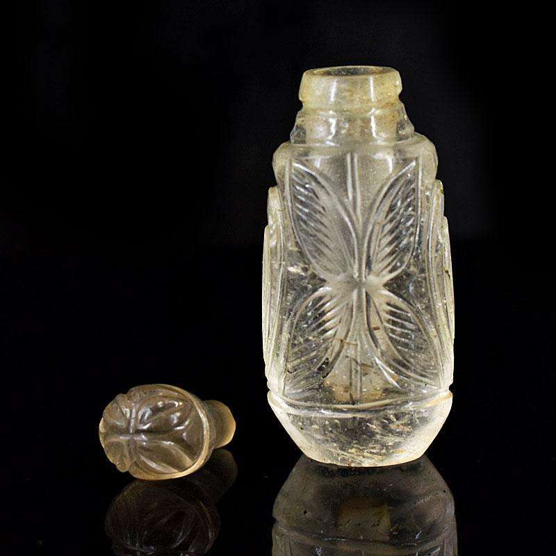 gemsmore:Genuine White Quartz Hand Carved Genuine Crystal Gemstone Carving Perfume Bottle