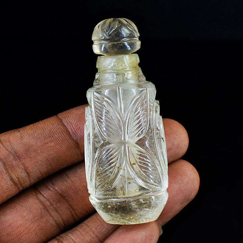 gemsmore:Genuine White Quartz Hand Carved Genuine Crystal Gemstone Carving Perfume Bottle