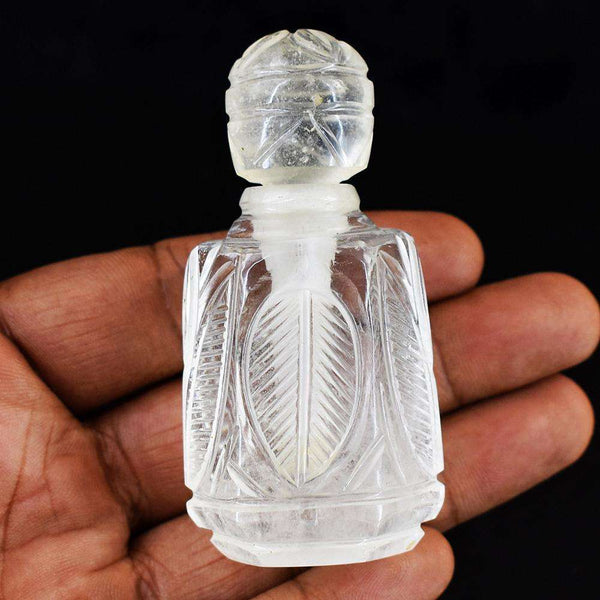 gemsmore:Genuine White Quartz Hand Carved Genuine Crystal Gemstone Carving Perfume Bottle