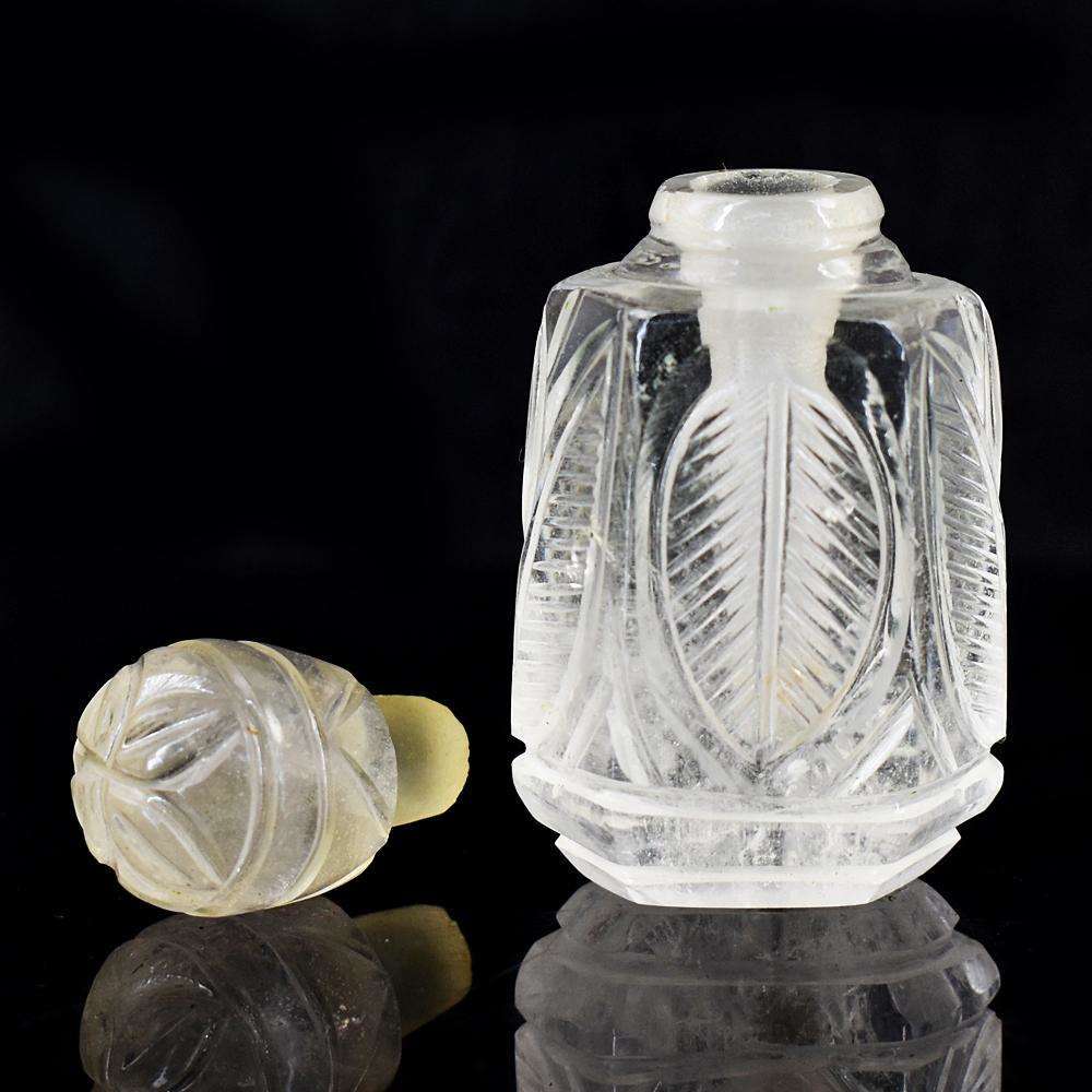 gemsmore:Genuine White Quartz Hand Carved Genuine Crystal Gemstone Carving Perfume Bottle