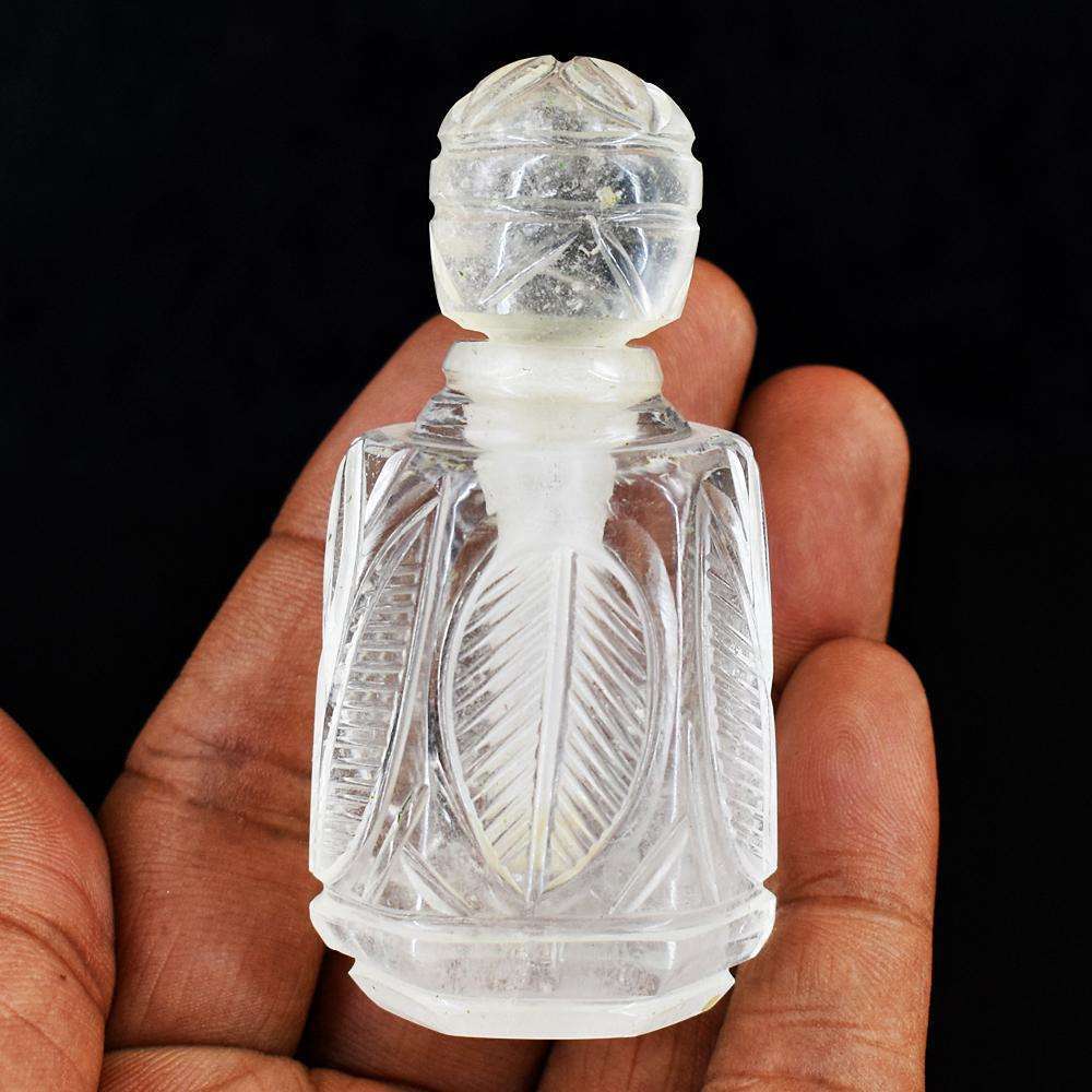 gemsmore:Genuine White Quartz Hand Carved Genuine Crystal Gemstone Carving Perfume Bottle