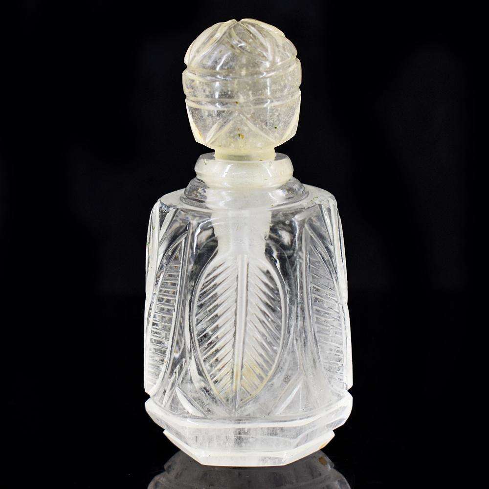 gemsmore:Genuine White Quartz Hand Carved Genuine Crystal Gemstone Carving Perfume Bottle