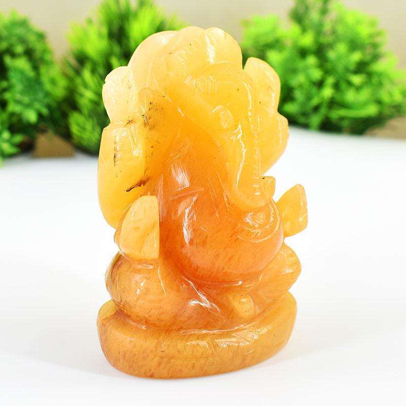 gemsmore:Genuine Yellow Aventurine Hand Carved Genuine Crystal Gemstone Carving Lord Ganesha