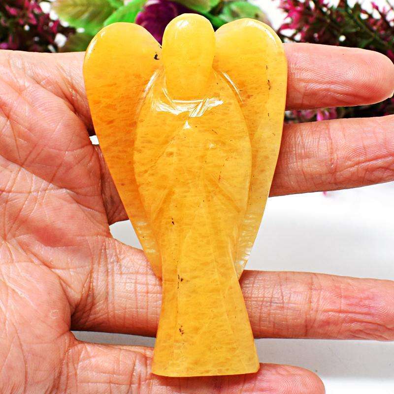 gemsmore:Genuine Yellow Aventurine Hand Carved Healing Angel