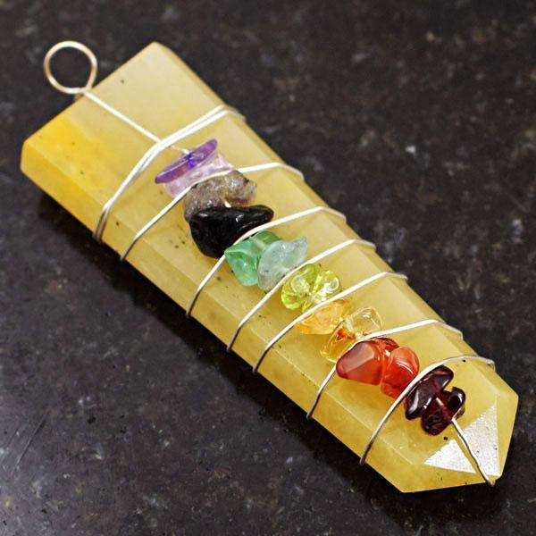 gemsmore:Genuine Yellow Aventurine Seven Chakra Healing Wand Pendant