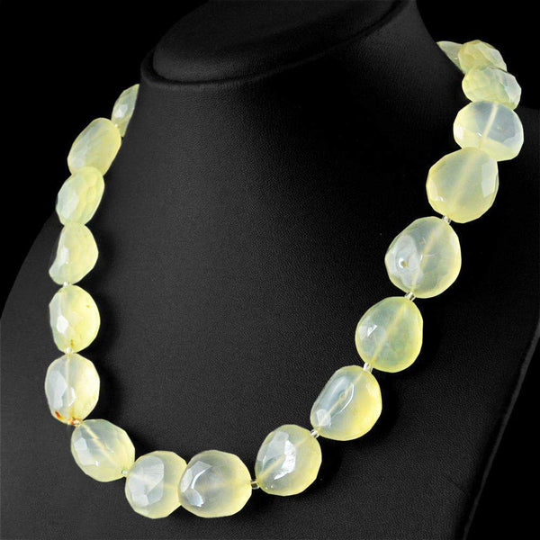 gemsmore:Genuine Yellow Chalcedony Necklace Natural 20 Inches Long Faceted Beads