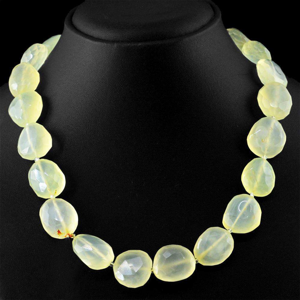 gemsmore:Genuine Yellow Chalcedony Necklace Natural 20 Inches Long Faceted Beads