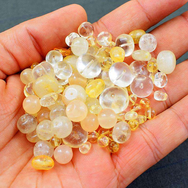 gemsmore:Genuine Yellow Citrine Round Shape Drilled Beads Lot