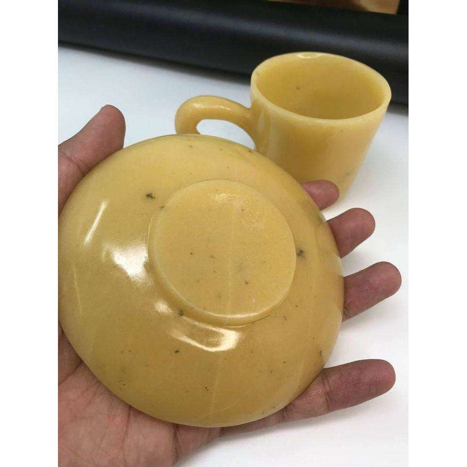 gemsmore:Genuine Yellow Jade Carved Crystal Gemstone Cup & Saucer Set