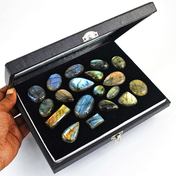 gemsmore:Genunie Golden & Blue Flash Labradorite Cabochon Lot