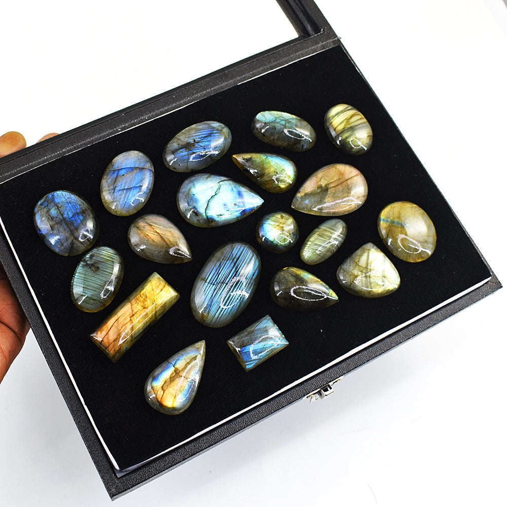 gemsmore:Genunie Golden & Blue Flash Labradorite Cabochon Lot