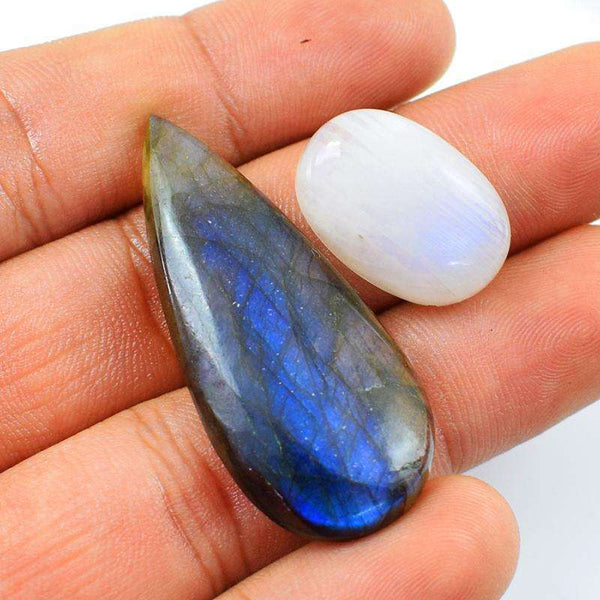 gemsmore:Genunine Blue Flash Moonstone & Labradorite Loose Gemstone Lot