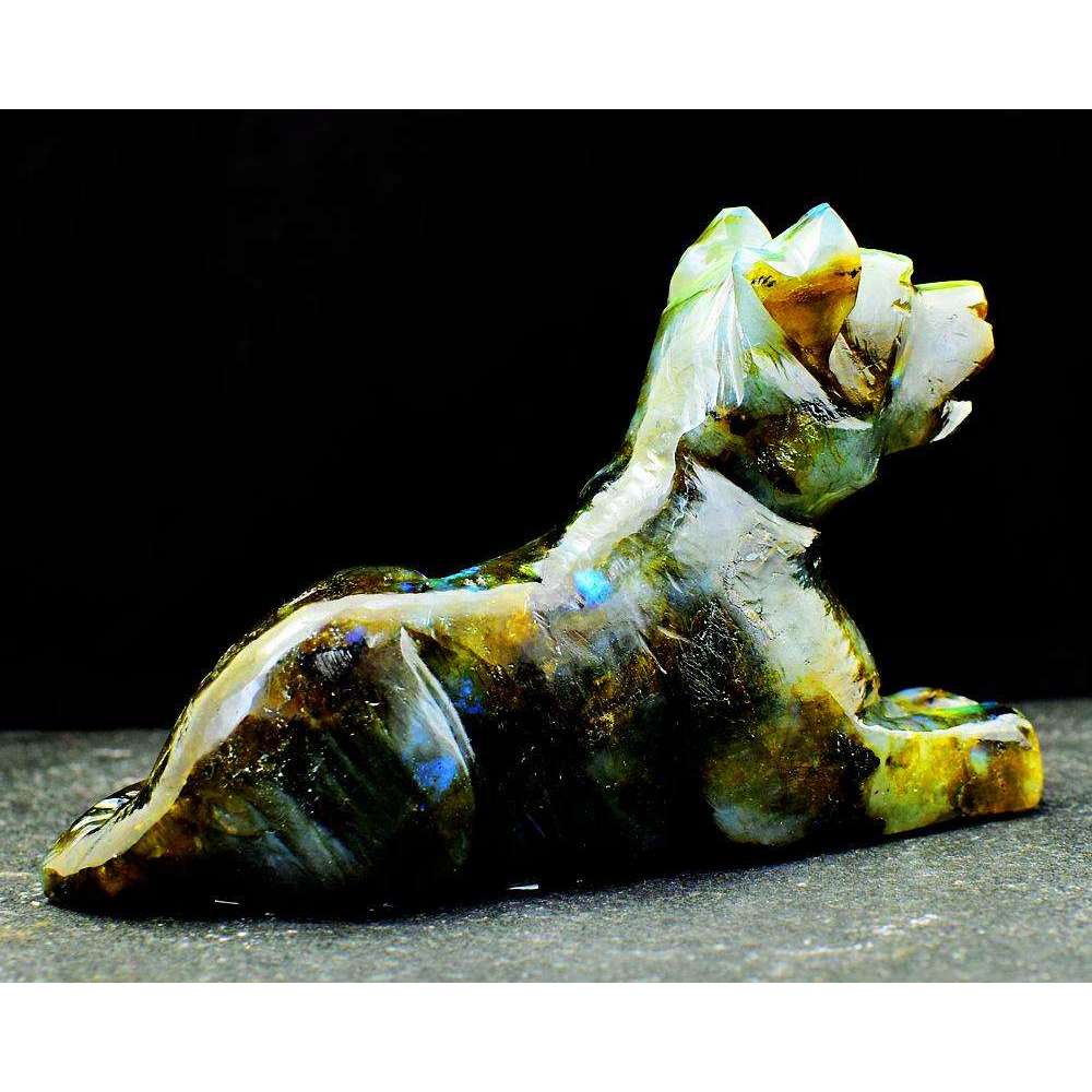 gemsmore:Golden & Blue Flash Labradorite Carved Dog