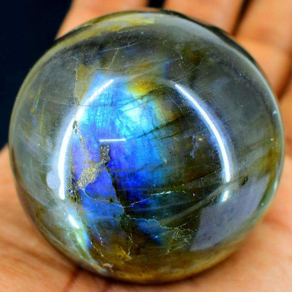 gemsmore:Golden & Blue Flash Labradorite Carved Healing Sphere