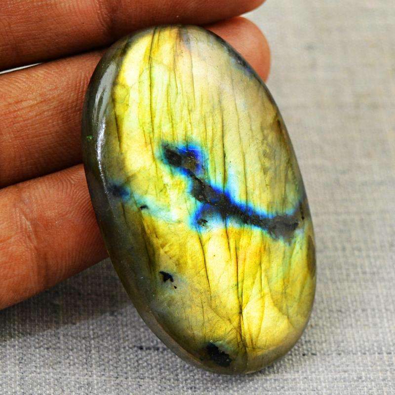 gemsmore:Golden & Blue Flash Labradorite Gemstone - Oval Shape