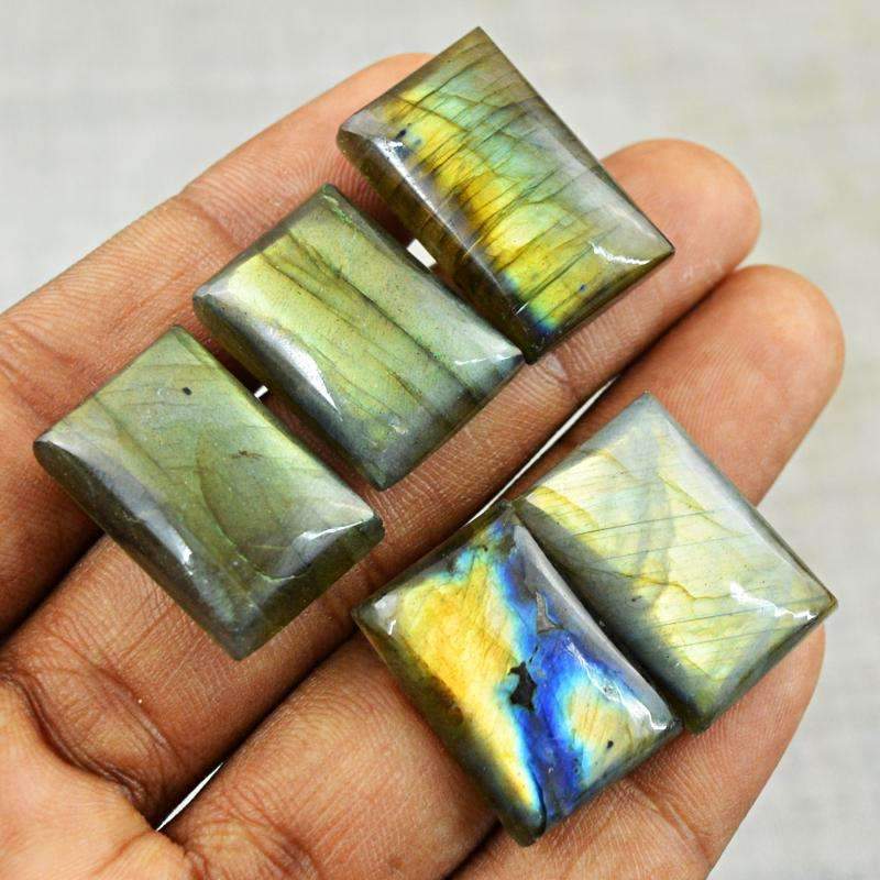 gemsmore:Golden & Blue Flash Labradorite Gemstone Lot Natural Rectangular Shape