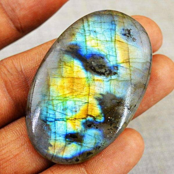 gemsmore:Golden & Blue Flash Labradorite Gemstone Natural Oval Shape