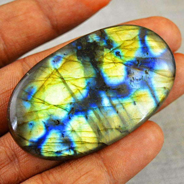 gemsmore:Golden & Blue Flash Labradorite Gemstone Natural Oval Shape