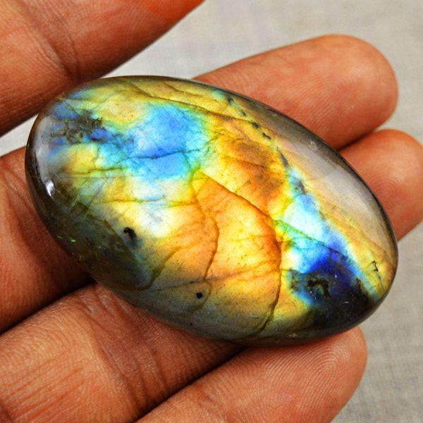 gemsmore:Golden & Blue Flash Labradorite Gemstone Natural Oval Shape