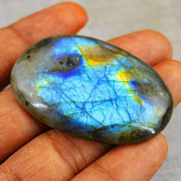 gemsmore:Golden & Blue Flash Labradorite Gemstone Natural Oval Shape