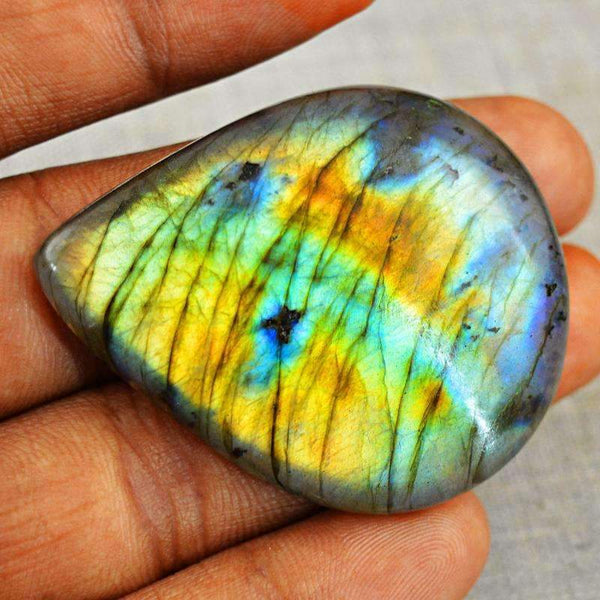 gemsmore:Golden & Blue Flash Labradorite Gemstone Natural Pear Shape