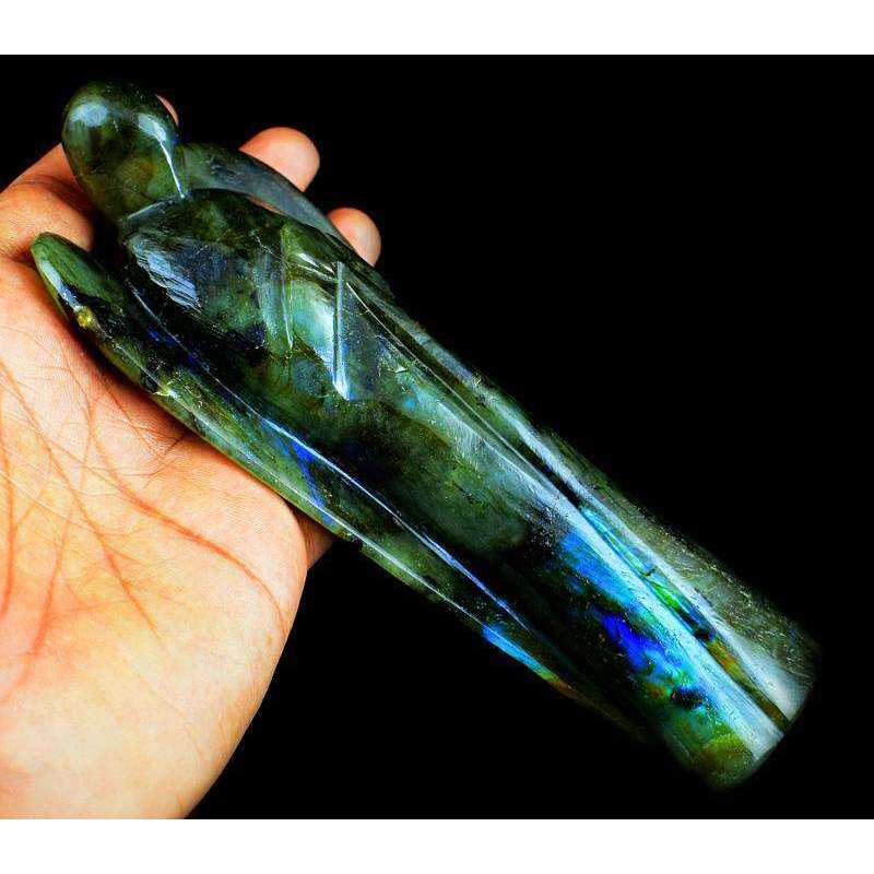 gemsmore:Golden & Blue Flash Labradorite Hand Carved Healing Angel